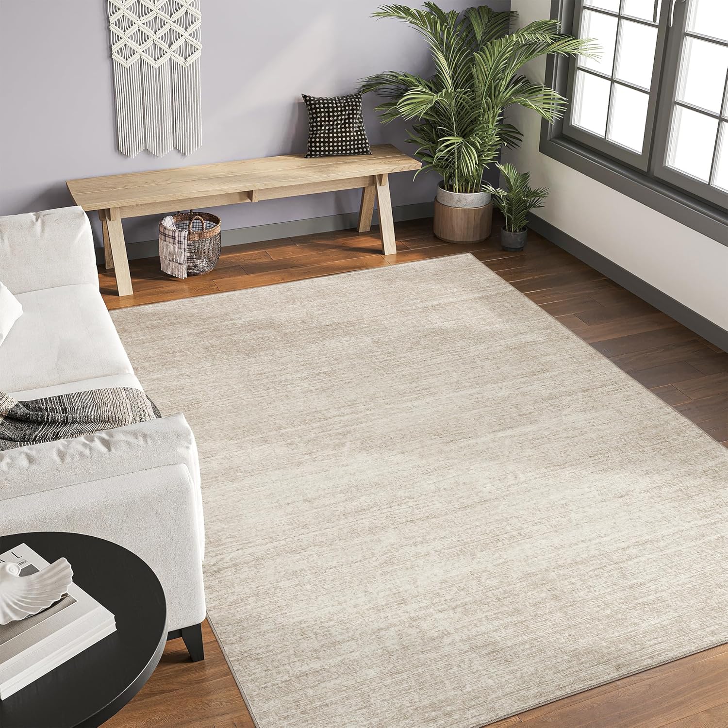 Valenrug Washable Rugs 5x7 - Stain Resistant 5x7 Area Rugs for Living Room, Non Slip Backing Printed Rugs for Bedroom, Folable Machine Washable Area Rug (5'x7', Beige) - Image 3