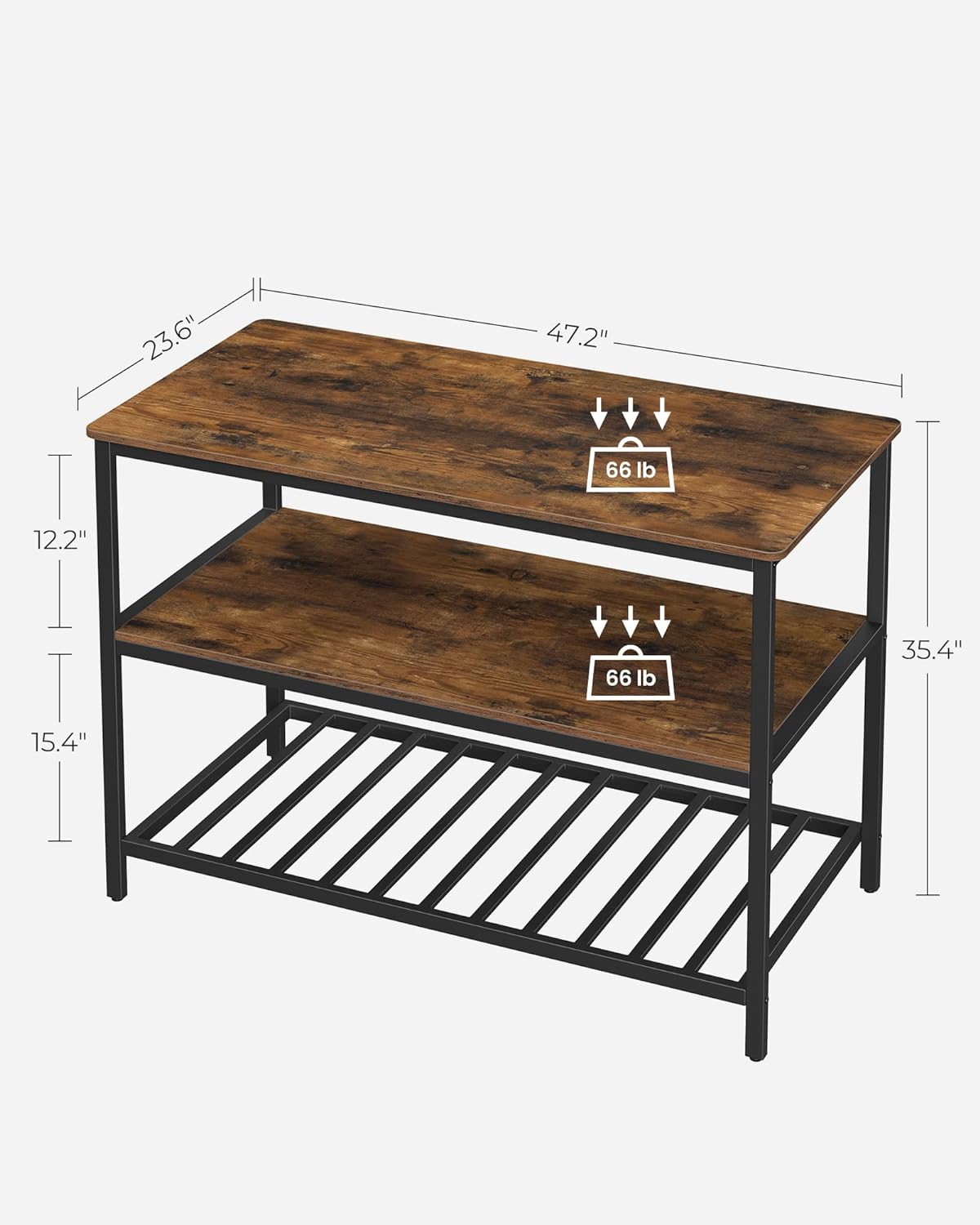 VASAGLE Kitchen Island with 3 Shelves, 47.2 Inches Width Kitchen Shelf with Large Worktop, Stable Steel Structure, Industrial, Easy to Assemble, Rustic Brown and Black UKKI01BX - Image 3