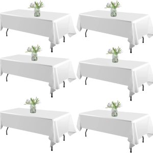 WIGENIUS 6 Pack White Table Cloth Rectangle Tablecloths 60X102 Inch,Polyester Table Cloth for 6 Foot Rectangle Tables,Wrinkle Resistant Washable Fabric Table Covers for Party,Wedding Banquet
