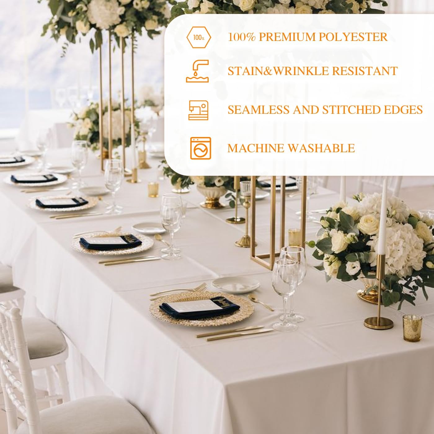 WIGENIUS 6 Pack White Table Cloth Rectangle Tablecloths 60X102 Inch,Polyester Table Cloth for 6 Foot Rectangle Tables,Wrinkle Resistant Washable Fabric Table Covers for Party,Wedding Banquet - Image 5